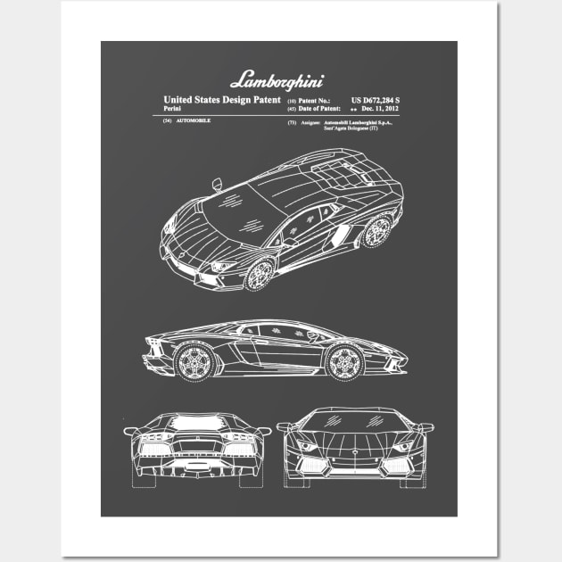 Lamborghini Aventador Patent White Wall Art by Luve